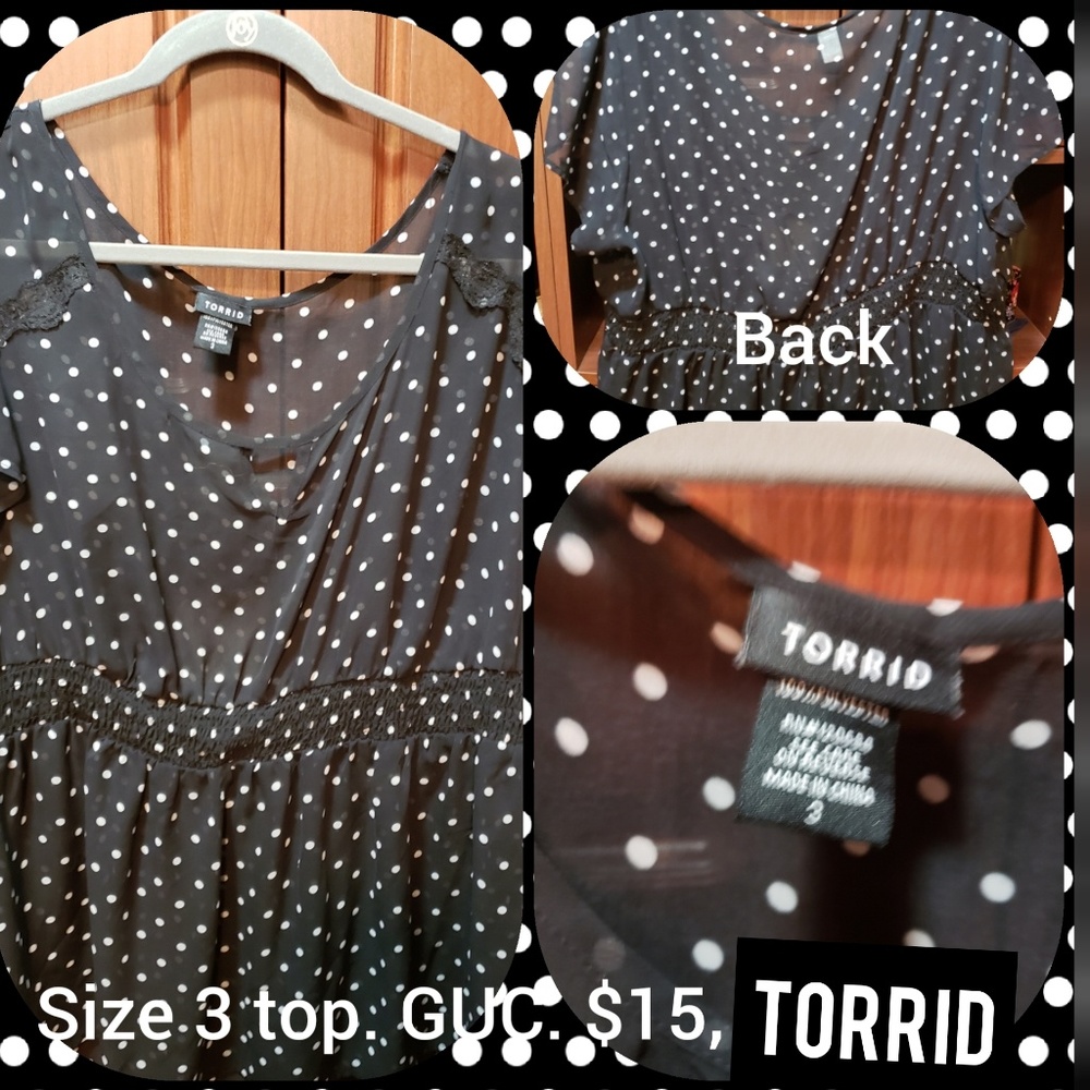 Torrid, size 3, polka top cut out top.